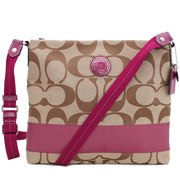 Coach Signature Stripe File Bag- Khaki Berry