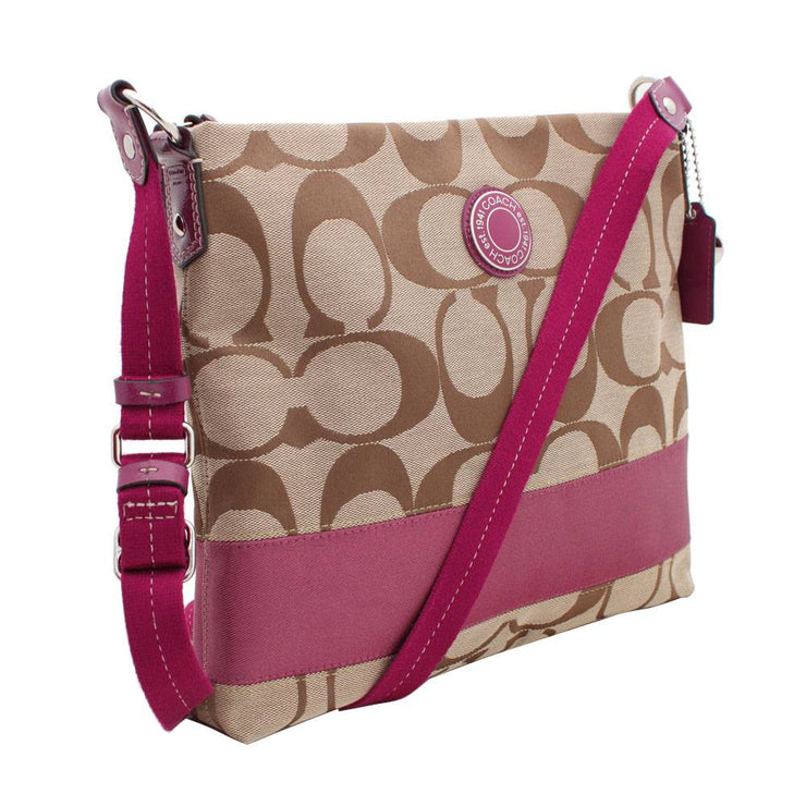 Coach Signature Stripe File Bag- Khaki Berry