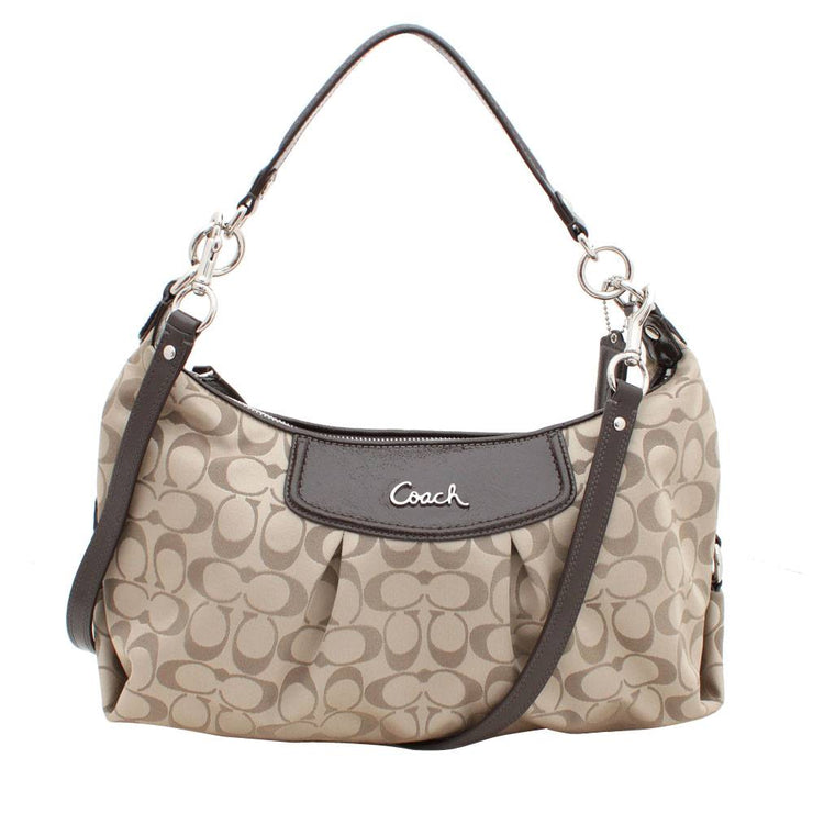 Coach Ashley Signature Convertible Hobo Bag- Khaki Mahagony