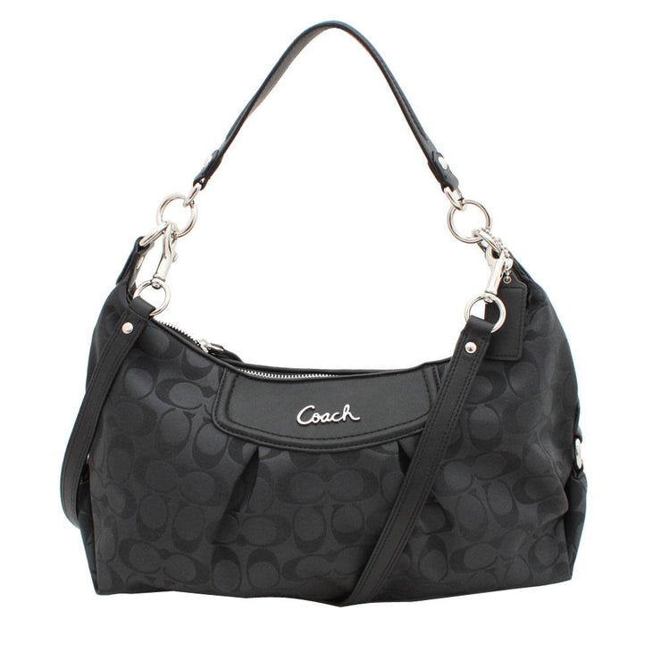 Coach Ashley Signature Convertible Hobo Bag- Black