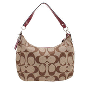 Coach Signature Stripe Convertible Hobo Bag- Khaki Cranberry