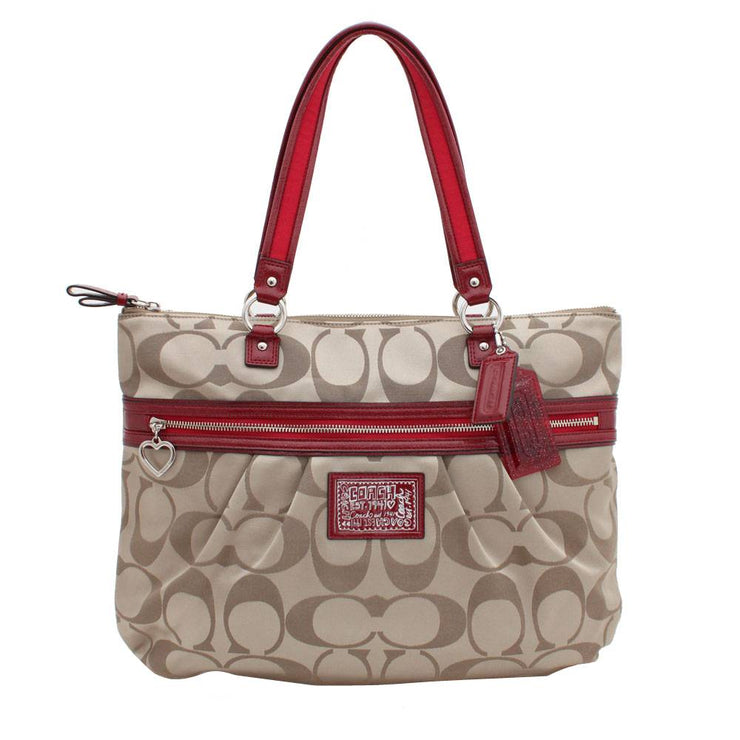 Coach Daisy Signature Shoulder Tote Bag- Khaki Red