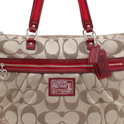 Coach Daisy Signature Shoulder Tote Bag- Khaki Red