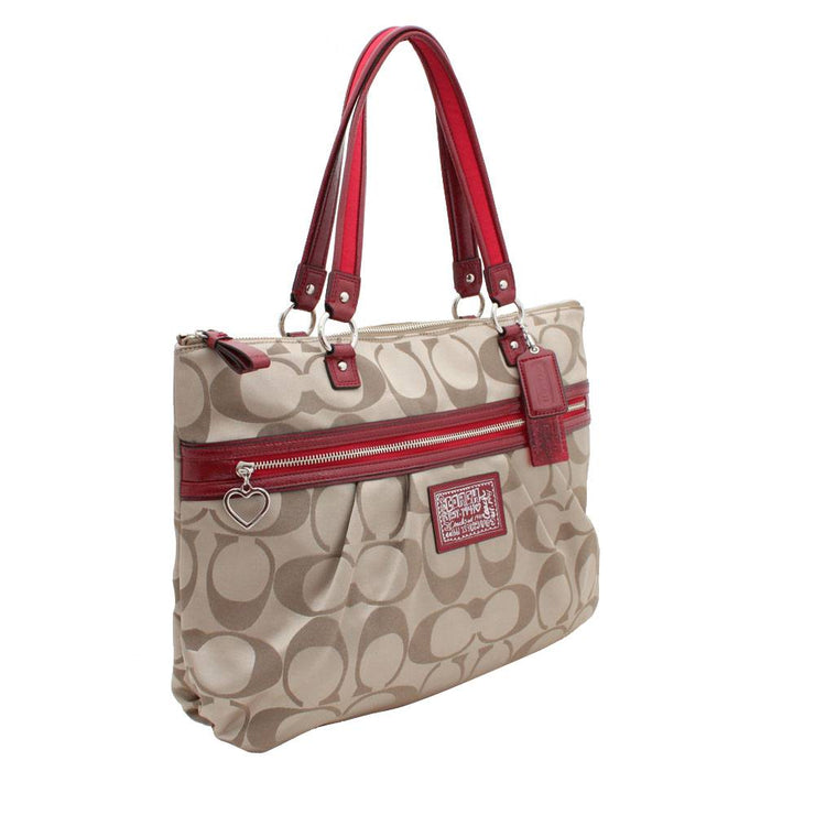 Coach Daisy Signature Shoulder Tote Bag- Khaki Red