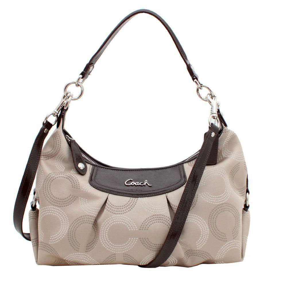 Coach Ashley Dotted Op Art Convertible Hobo Bag- Khaki