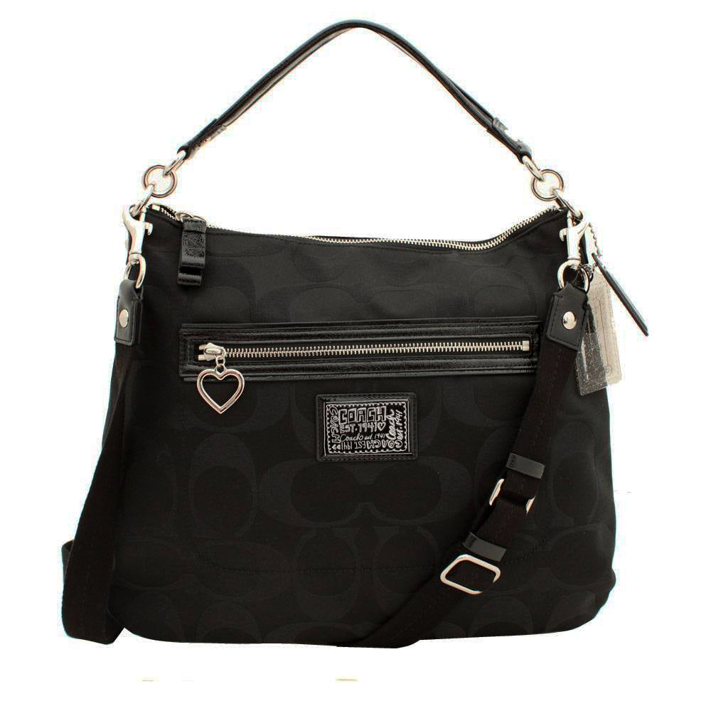 Coach Daisy Signature Convertible Hobo Bag- Black –