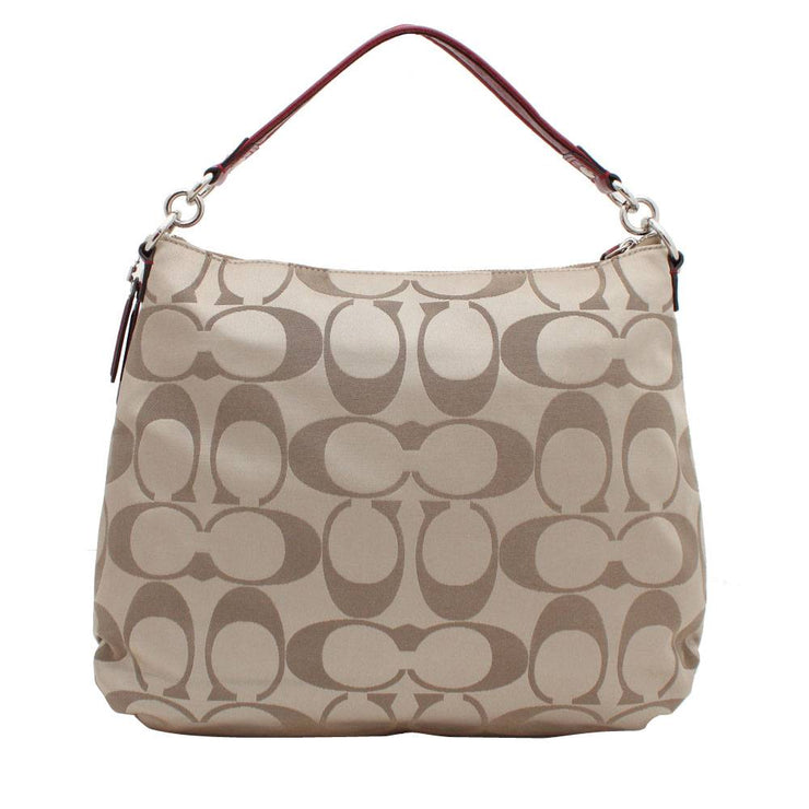 Coach Daisy Signature Convertible Hobo Bag- Khaki Red