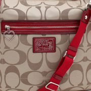 Coach Daisy Signature Convertible Hobo Bag- Khaki Red