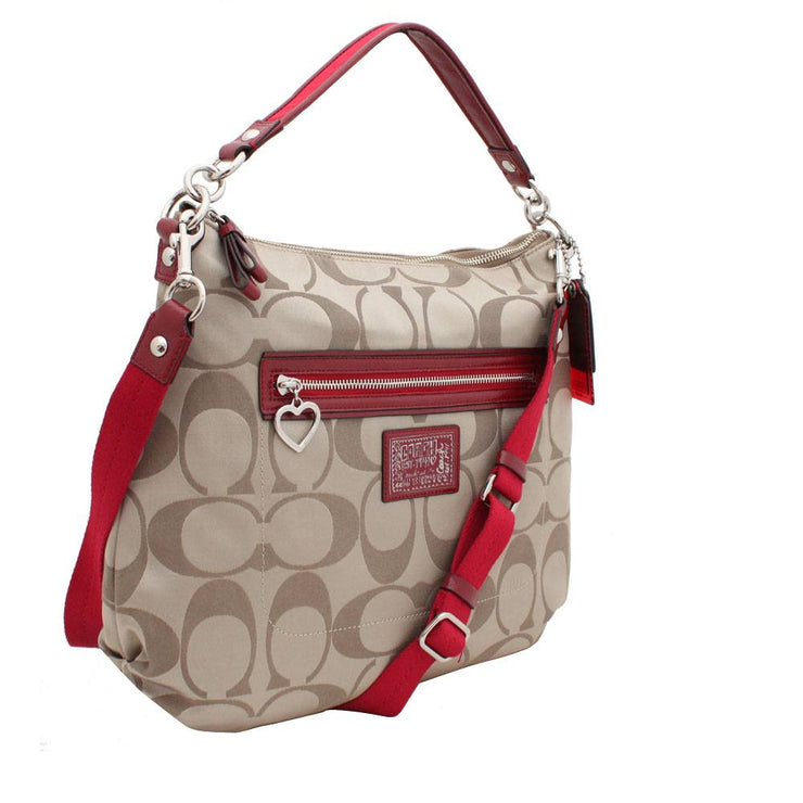 Coach Daisy Signature Convertible Hobo Bag- Khaki Red