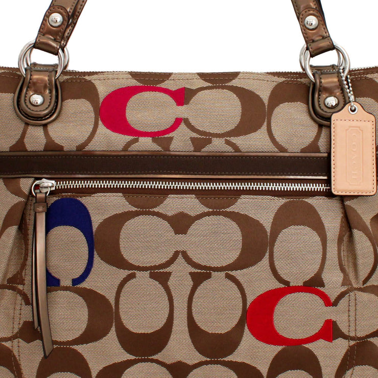 Coach Poppy Embroidered Signature C Glam Tote Bag- Khaki Multi