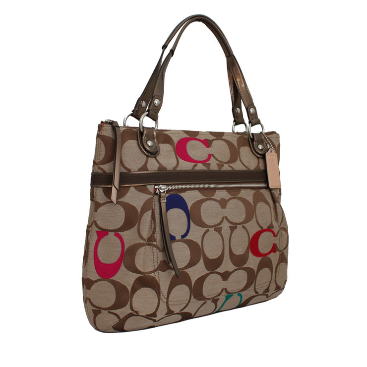 Coach Poppy Embroidered Signature C Glam Tote Bag- Khaki Multi