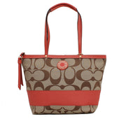 Coach Signature Stripe Tote Bag- Khaki Persimmon