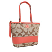 Coach Signature Stripe Tote Bag- Khaki Persimmon