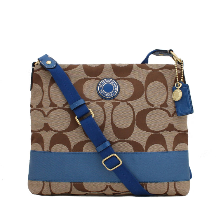 Coach Signature Stripe File Bag- Khaki Cobalt Blue