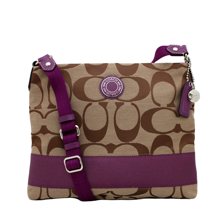 Coach Signature Stripe File Bag- Khaki Purple