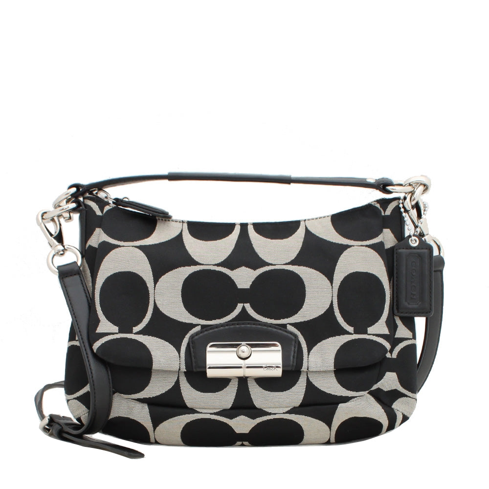 Coach Kristin Op Art Metallic East West Crossbody Bag- Black White
