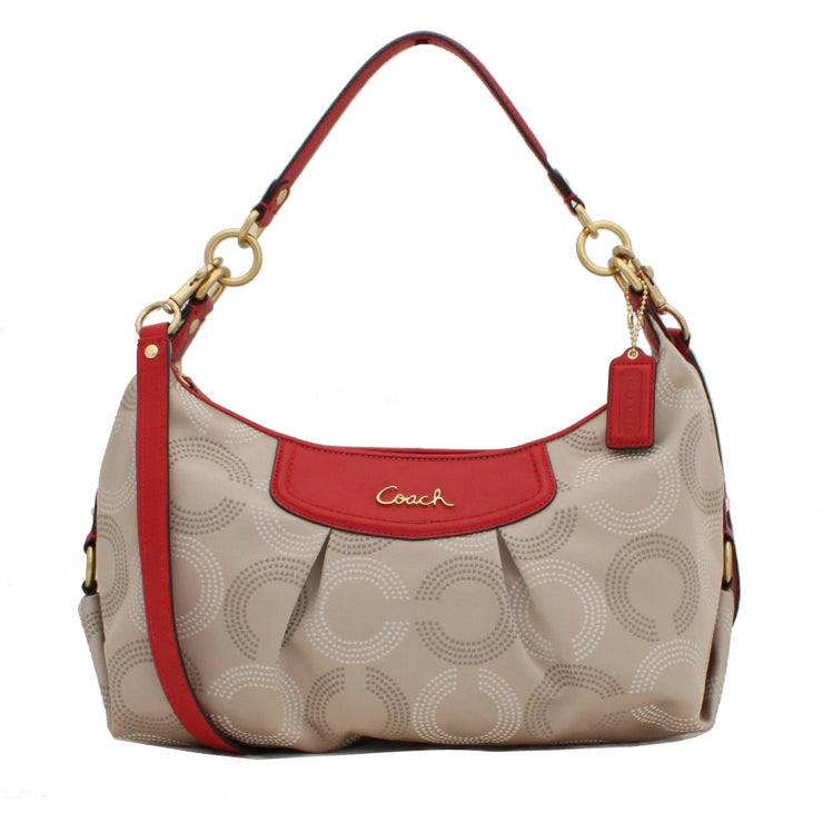 Coach Ashley Dotted Op Art Convertible Hobo Bag- Khaki Cherry