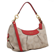 Coach Ashley Dotted Op Art Convertible Hobo Bag- Khaki Cherry