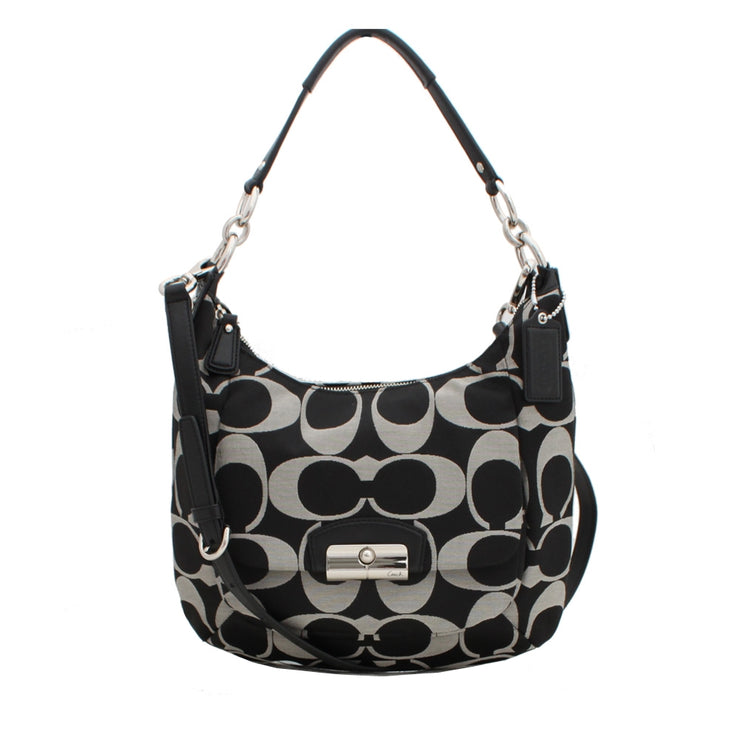 Coach Kristin Signature Hobo Bag- Black White Black