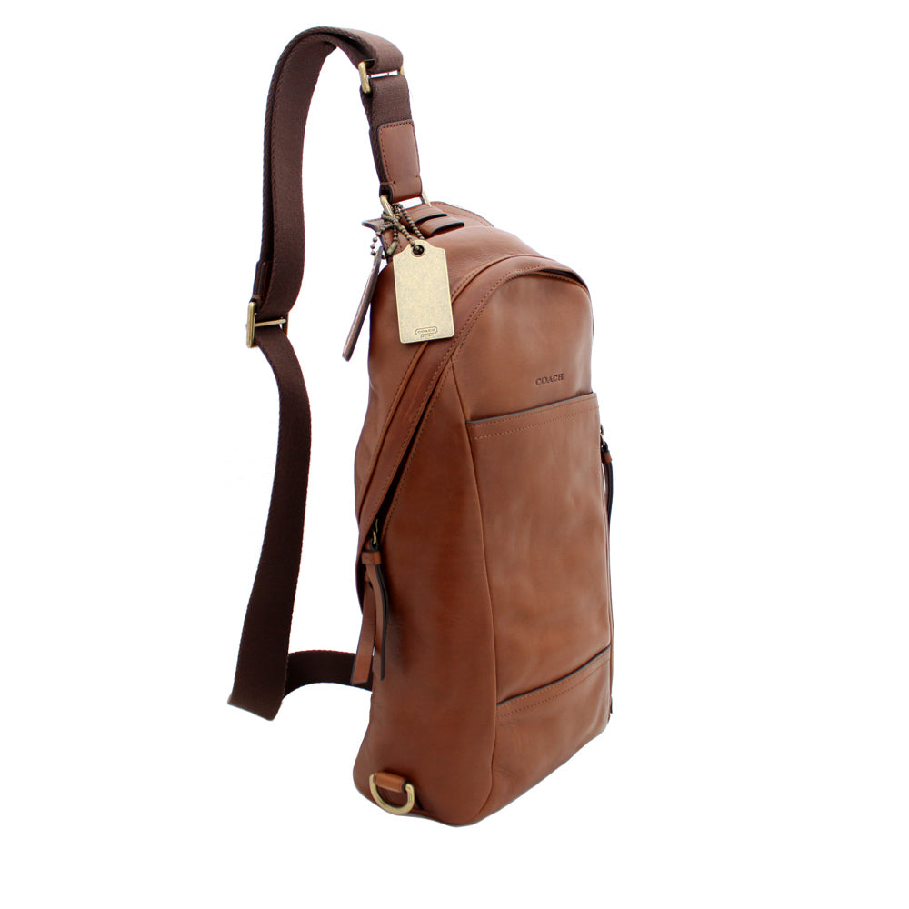 Coach Bleecker Leather Men's Sling Pack Bag- Fawn