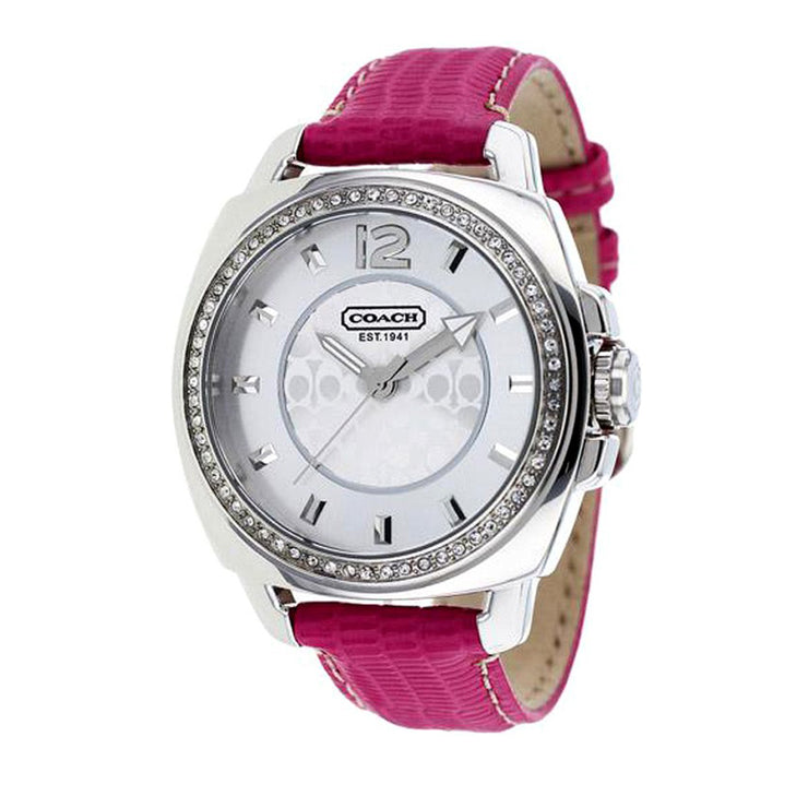 Coach Ladies' Pink Leather Watch w Round Signature Dial & Crystal Bezel