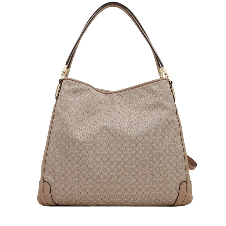 Coach Bag 27843 Madison Small Phoebe Shoulder Bag in Op Art Pearlescent Fabric- Khaki