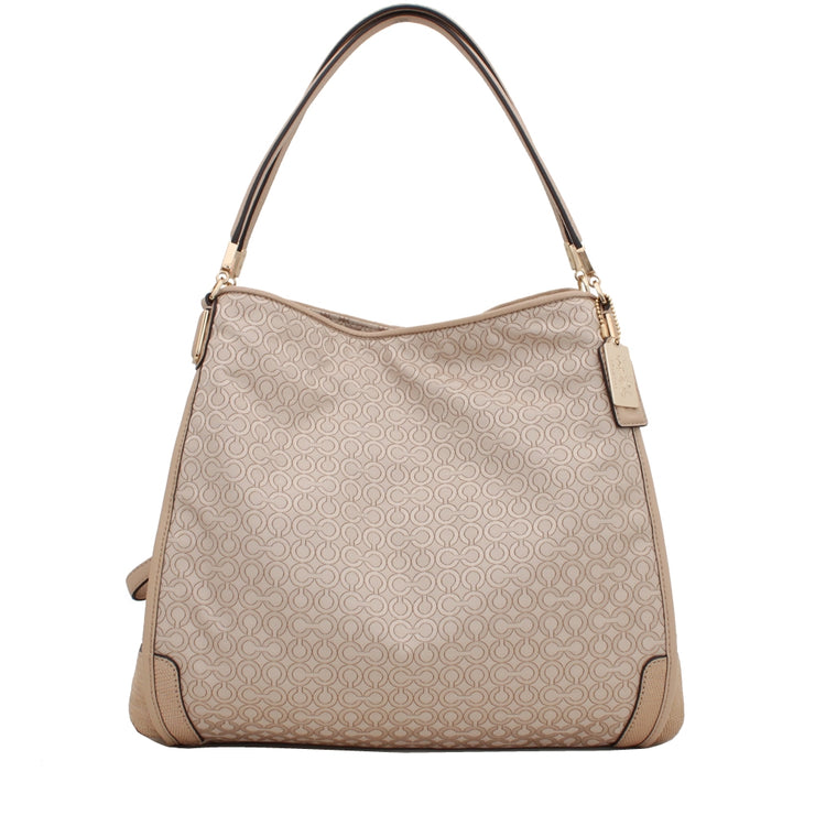 Coach Bag 27843 Madison Small Phoebe Shoulder Bag in Op Art Pearlescent Fabric- Khaki