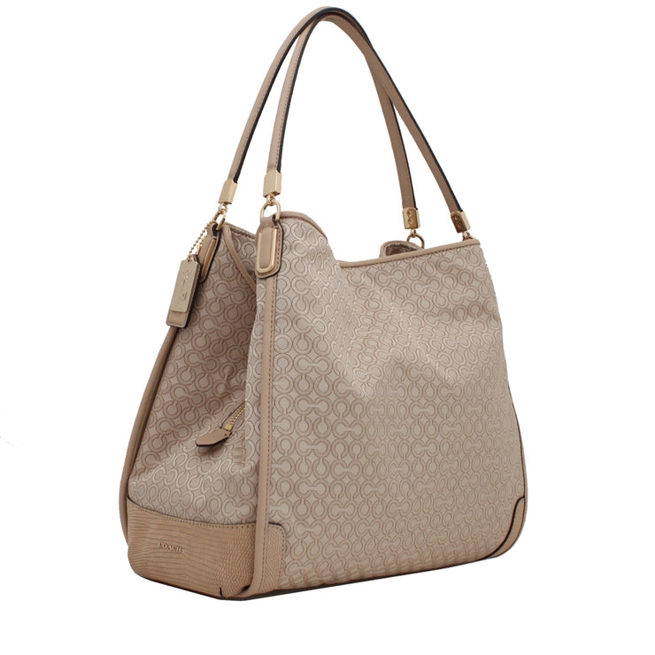 Coach Bag 27843 Madison Small Phoebe Shoulder Bag in Op Art Pearlescent Fabric- Khaki