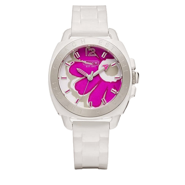 Coach Watch 14501679 White Silicon with Round Flower Dial Ladies Watch