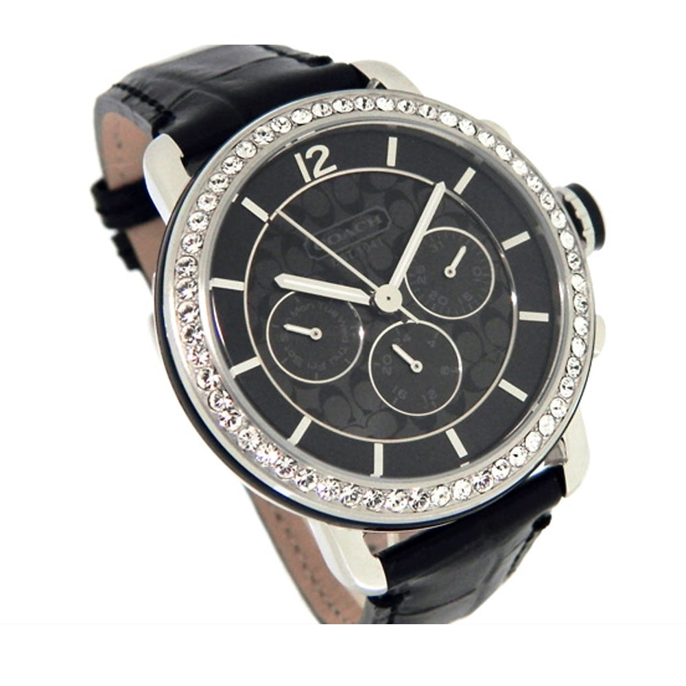 COACH Women\'s Black Leather Crystal Bezel Watch COACH Mara Women main image 4