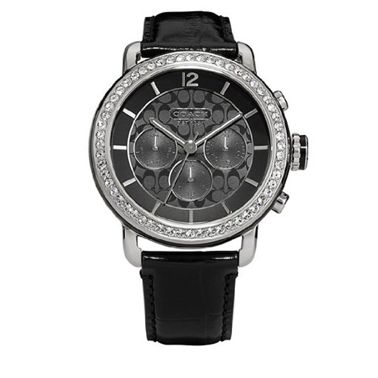 Coach Watch 14501654 Legacy Black Leather Chronograph Round Dial Crystal Bezel Ladies Watch