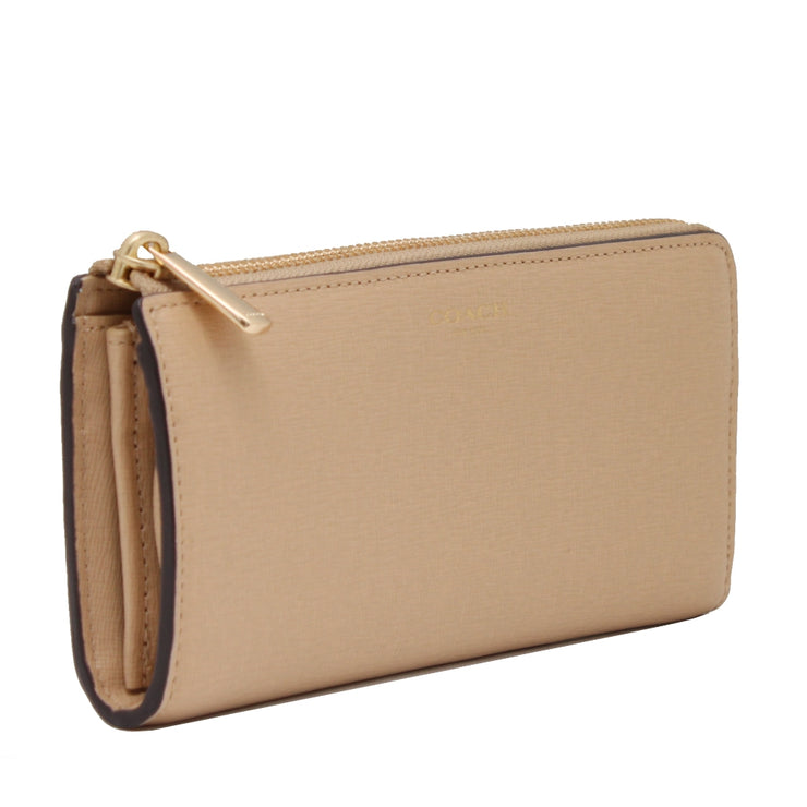 Coach 50923 Slim Zip Wallet in Saffiano Leather- Tan