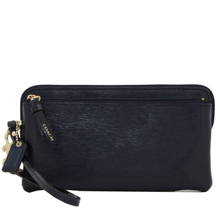 Coach 49935 Textured Patent Leather Double Zip Wallet Wristlet- Navy