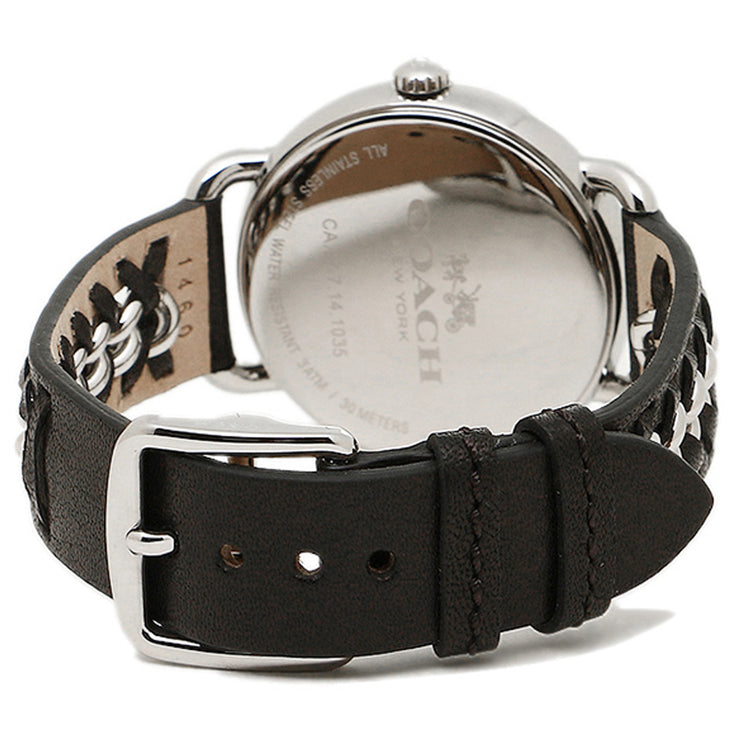 Coach Watch 14502272- Delancey Stainless Steel Chain Link Bracelet with Black Leather Ladies Watch