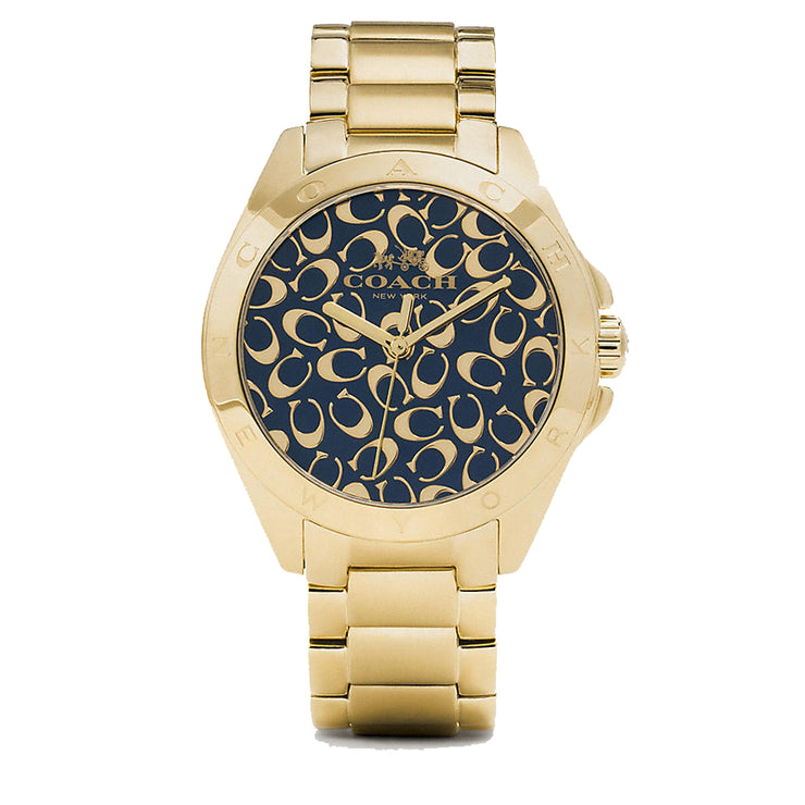 Coach Watch 14502348- Tristen Gold Stainless Steel with Navy Signature Dial Ladies Watch