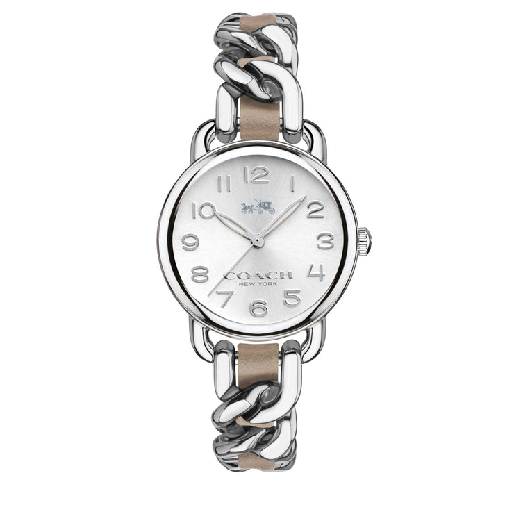 Coach Watch 14502254- Delancey Stainless Steel Chain Link Bracelet with Khaki Leather Ladies Watch