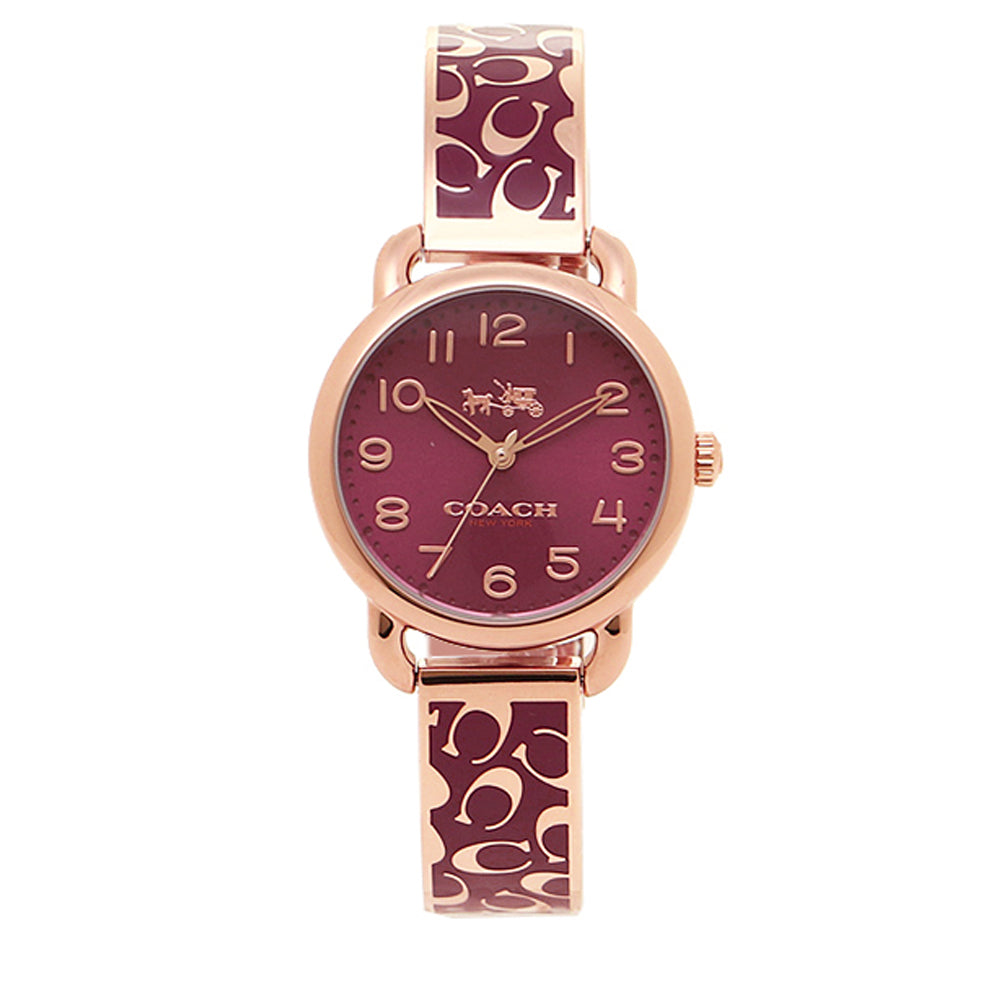 Coach Watch 14502375- Delancey Signature Bangle Round Bordeaux Dial Ladies  Watch