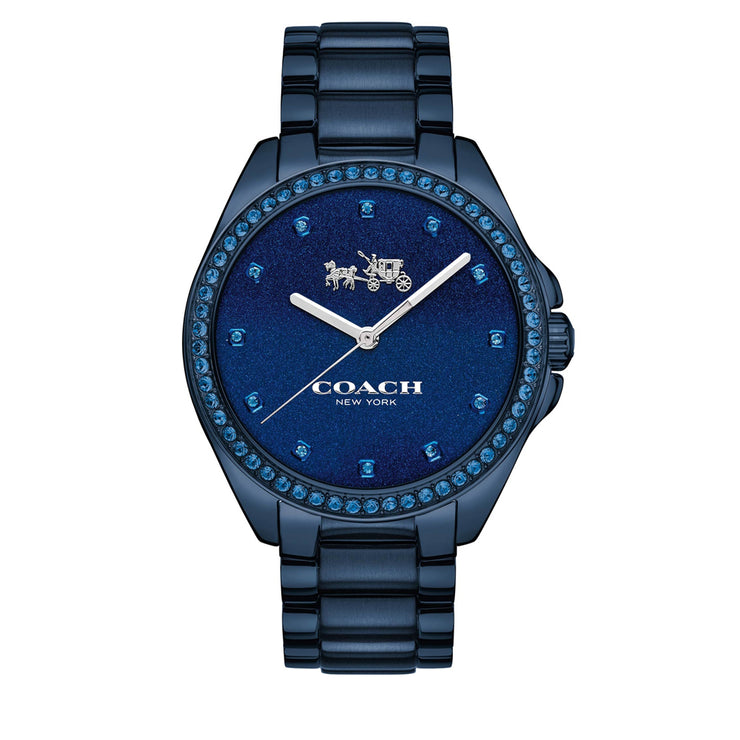Coach Watch 14502343- Tristen Navy Blue Stainless Steel Bracelet Car Paint Dial Ladies Watch