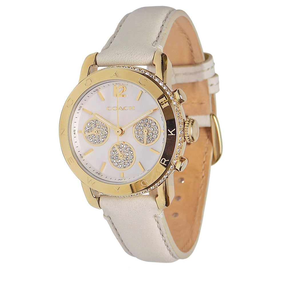 Coach White Leather Strap Watch with Multicolor Logo Dial Coach Pastel Signature C silver watch with silver leather  main image 3
