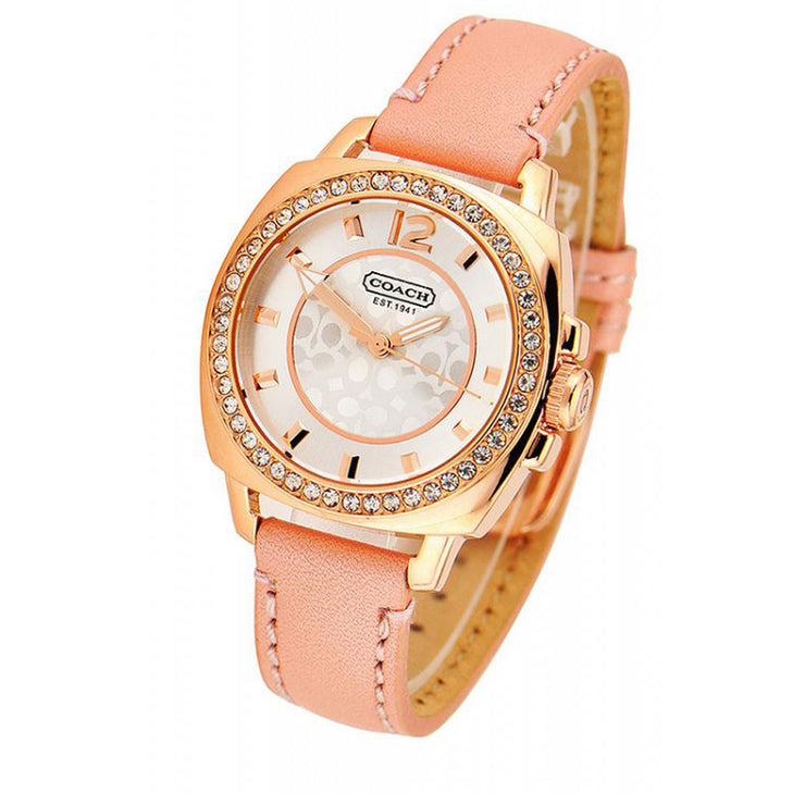 Coach Watch 14501753- Pink Leather Rose Gold Crystal Bezel Ladies Watch