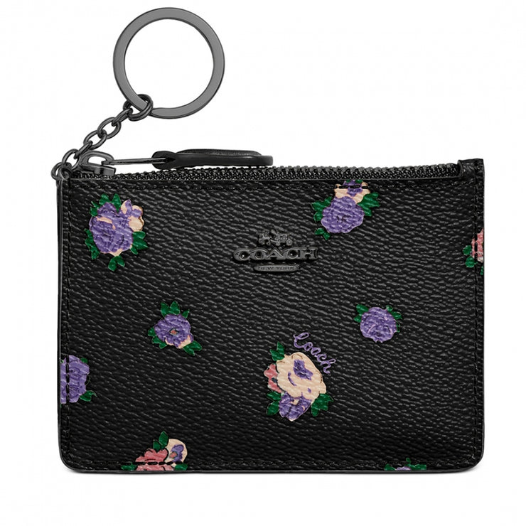 Coach 76981 Mini Skinny Id Case With Vintage Rosebud Print- Black Multi