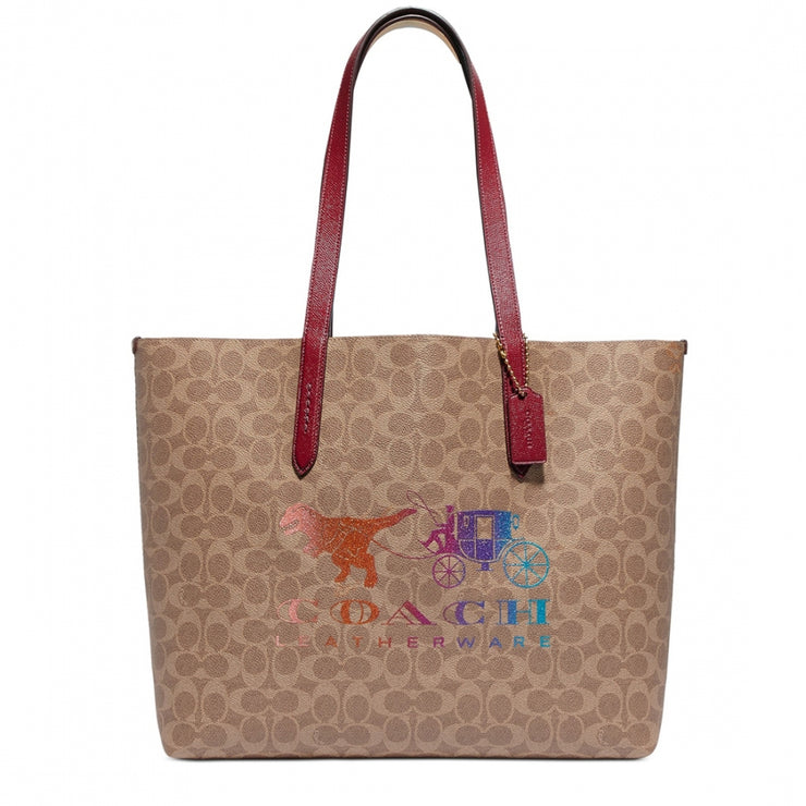 Coach Highline Tote Bag in Signature Canvas With Rexy & Carriage- Tan/ Deep Red Multi