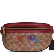Coach Belt Bag In Signature Canvas With Rexy And Carriage- Tan/ Deep Red Multi