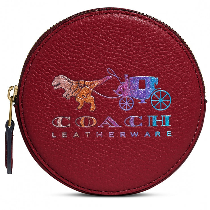 Coach 88766 Round Coin Case With Rexy and Carriage- Deep Red