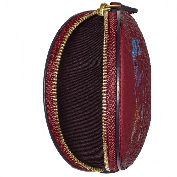 Coach 88766 Round Coin Case With Rexy and Carriage- Deep Red