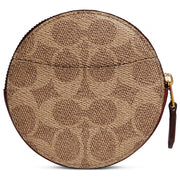 Coach 88767 Signature Canvas Round Coin Case with Rexy and Carriage- Tan/ Deep Red