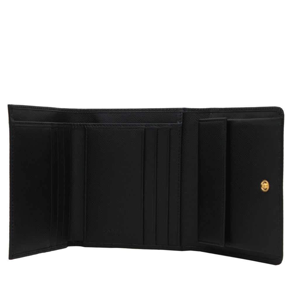 Prada 1MH176 Saffiano Leather Short Trifold Clasp Wallet- Noisette