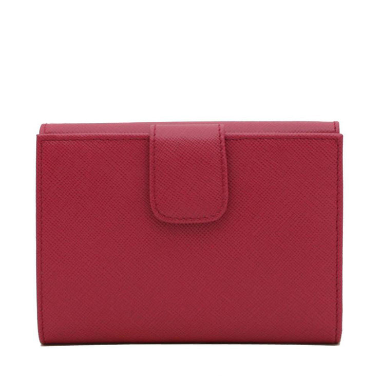 Prada Saffiano Leather French Wallet with Two Snap Closures- Hibiscus