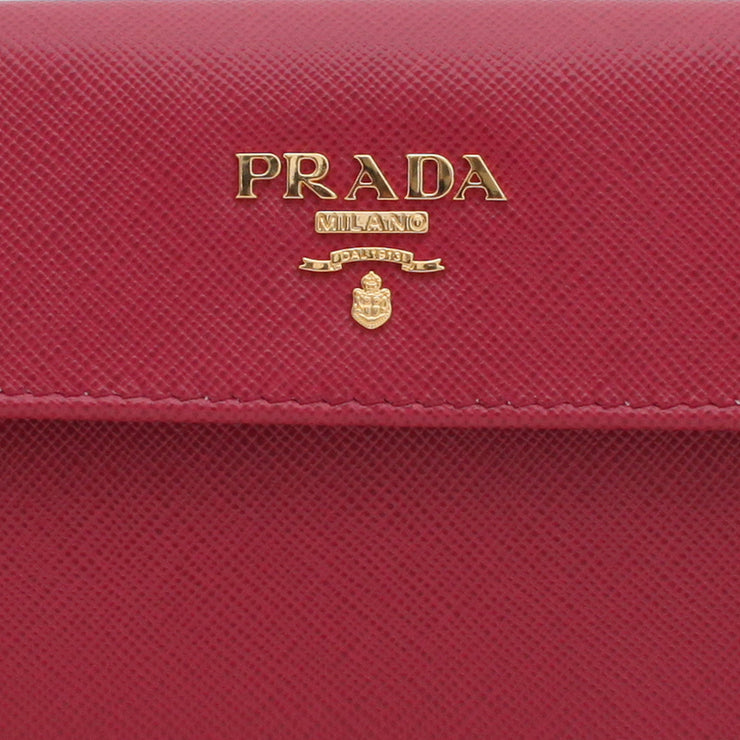 Prada Saffiano Leather French Wallet with Two Snap Closures- Hibiscus