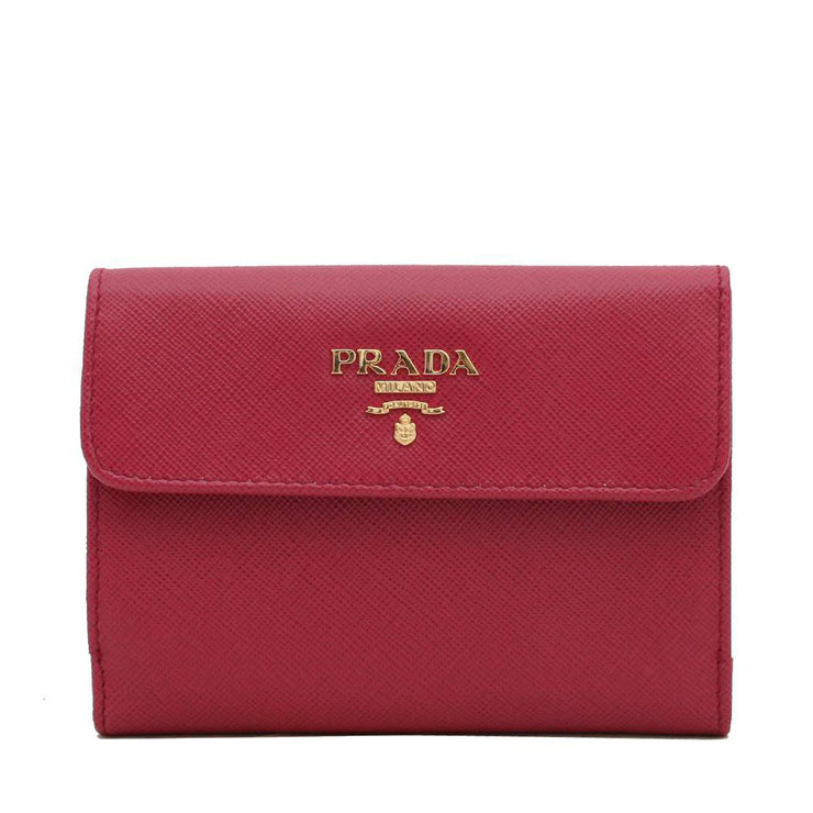 Prada Saffiano Leather French Wallet with Two Snap Closures- Hibiscus